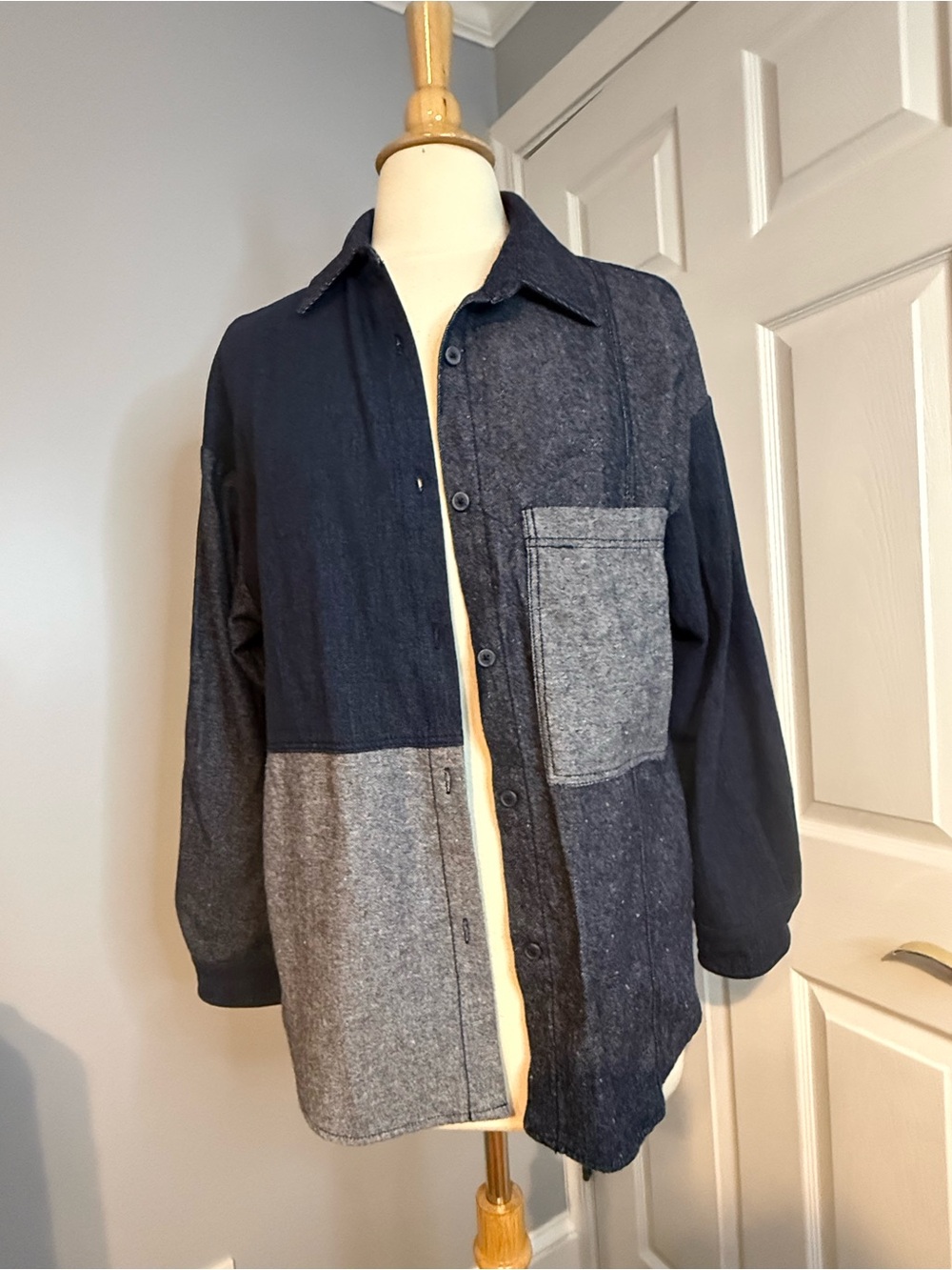 Zara Colorblock Denim Button up shirt